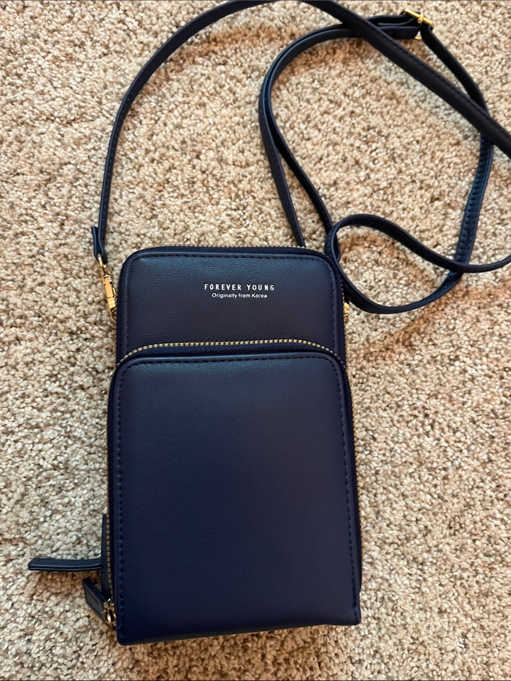 Forever Young Navy Slim Crossbody Phone Pouch 5” by 7”
